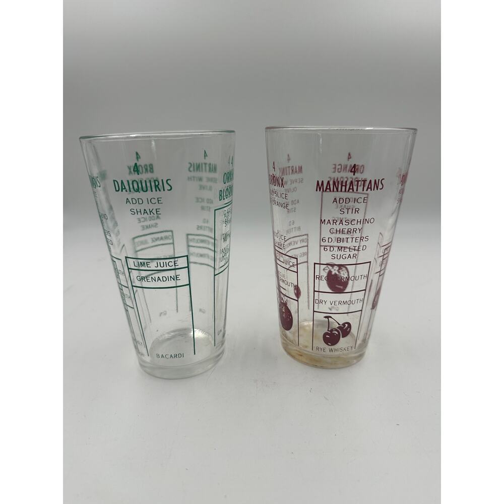 Vtg Set of 2 Barware Federal Glass Shaker Tumbler Drink Mix Recipes Red & Green - Picture 3 of 4